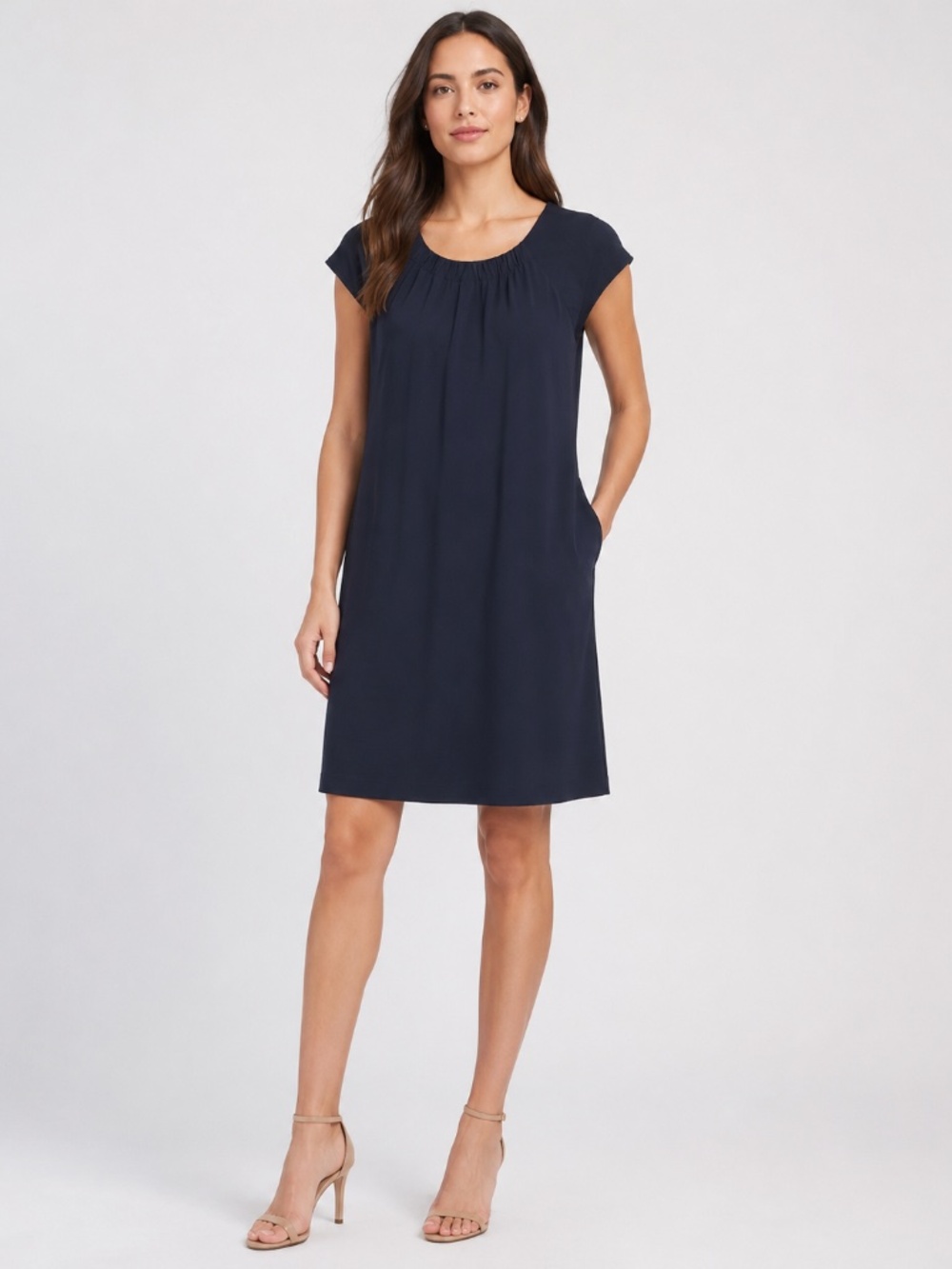 VINCE Ruched Neckline Shift Dress